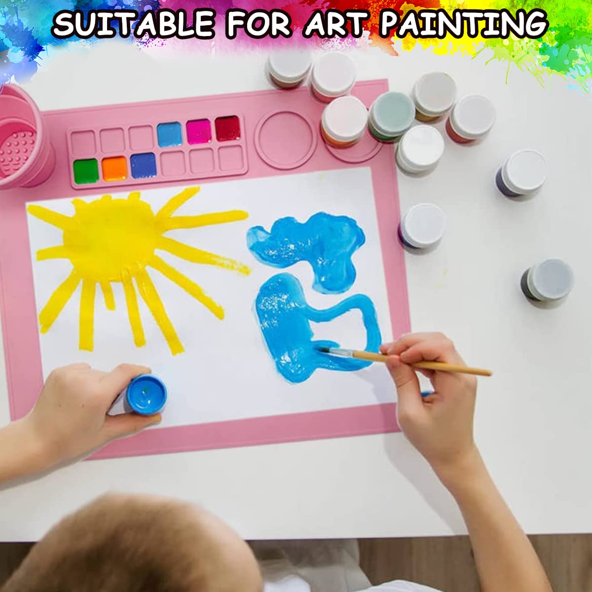 HASTHIP 50 * 40cm Silicone Craft Mat for Painting Play Doh and Clay for Kids, Non-Stick Multipurpose Silicone Sheet with Cleaning Cup and Palette for Arts and Crafts, Painting, Resin Casting HASTHIP 50 * 40cm Silicone Craft Mat for Painting Play Doh and Clay for Kids, Non-Stick Multipurpose Silicone Sheet with Cleaning Cup and Palette for Arts and Crafts, Painting, Resin Casting